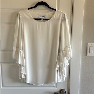Cream Ruffled Bell Sleeve Blouse